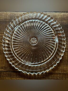 Hazel Atlas Swirl and Pinwheel Clear Cake Footed Plate
